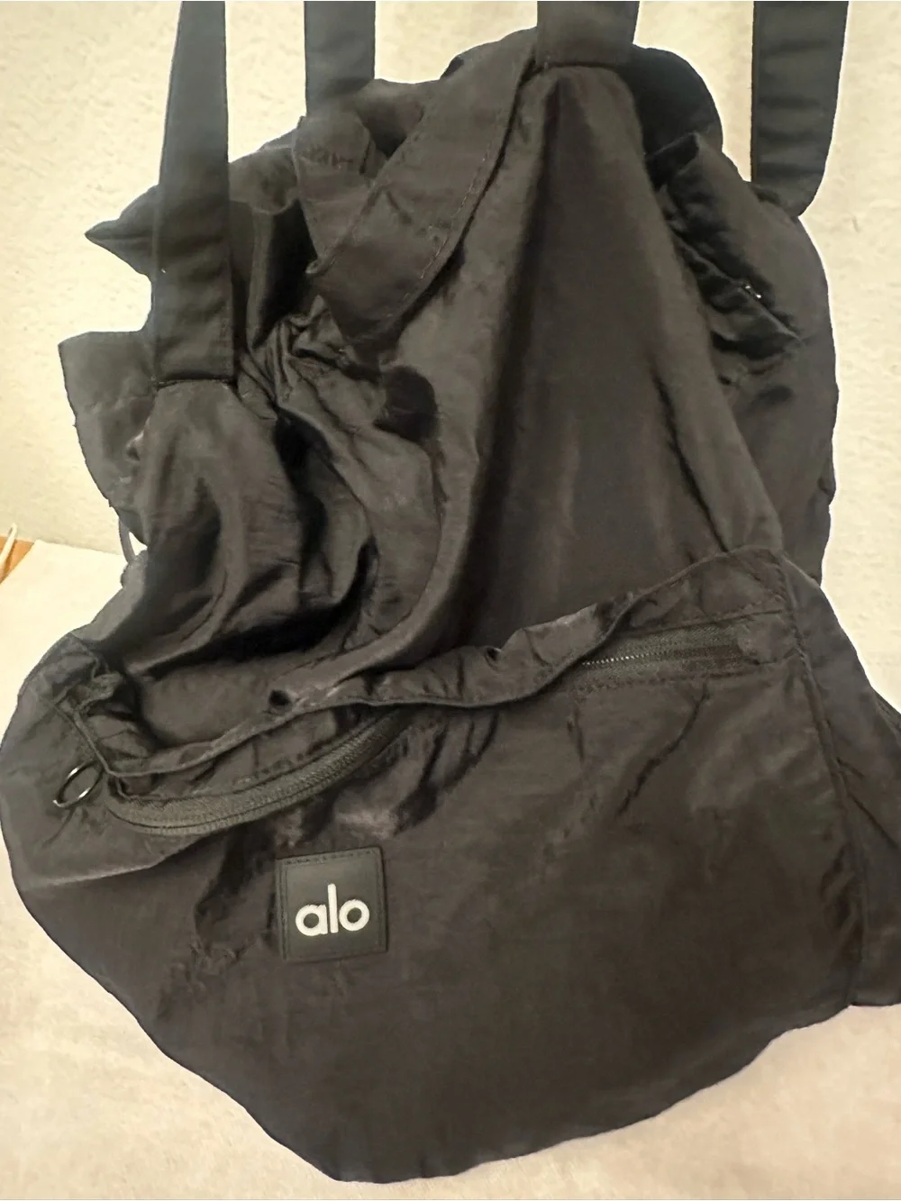 ALO Yoga Black Drawstring Backpack with Front Zip